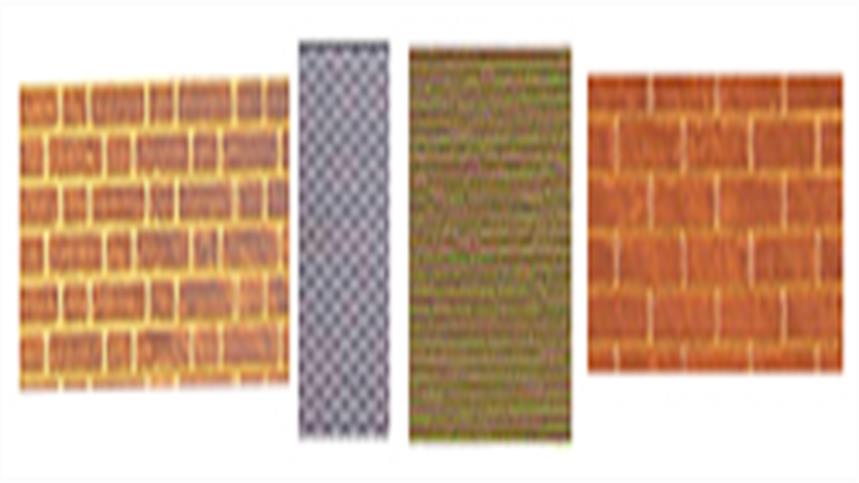 Embossed plastic sheet features surface patterning representing brickwork, stone walling, tiles, planks, corrugated iron and many more.