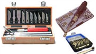 Boxed knife and tool sets. Basic tool sets for plastics, wood and general modelling.