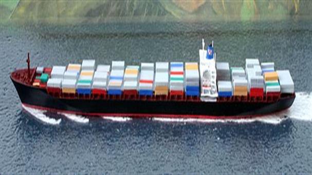 1:1250 scale models of container carrying ships from the start of containerisation to the latest and largest box boats
