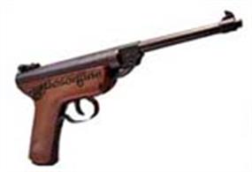 Superb break lever action general purpose air pistol with excellent specification. 7" Tapered rifled barrel, wooden stock and adjustable rear sight. Pellets aren't included see the ammo section. Muzzle velocity 2.3 foot pounds.Please note : Air guns can be purchased from our shops at Bristol, Gloucester and Stonehouse. Air guns cannot be purchased online.