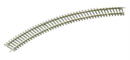 Double curve section number 1 radius, 371mm (14 5/8in). 45 degree curve, 8 required to form a complete circle.Equivalent to Hornby R605 No.1 radius double curve.Double curves are the quick way to create a circuit of track with a minimum of joints in the curves. Just 4 are needed to reverse direction at each end of an oval, with 8 forming a complete circle.No.1 radius at 14 5/8in is the sharpest radius available in the OO track range and the sharpest radius which smaller OO model trains can be expected to travel round without derailing. Many large models, including large steam and diesel locomotives, modern passenger coaches and long wagons will not successfully negotiate a curve this sharp. We recommend using small locomotives and traditional short 4-wheel wagons on no.1 radius circuits.Peco track uses durable and corrosion resistant nickel-silver rail for long lasting performance. Peco Setrack track sections are fully compatable with Hornby and Bachmann track and are supplied with fishplates already fitted at both ends, ready for attachment to other track sections.