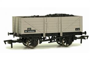 Model of a 5 plank open wagon of LMS origin painted in British Railways grey livery.Era 4 1948-1956