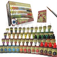This fantastic Mega Paint Set includes the best possible quality paints, metallics &amp; washes available today. It has all the colours you need as well as one of the most popular hand-made wargaming brushes in the wargaming industry. Some Warpaints have a Colour Primer spray equivalent – and these paints are marked with the small logo: “100% MATCH”. The Washes are superb quality and also match the Quickshade tones of the same name – giving you a perfect shading effect.