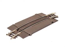 Curved level crossing add-on fitted with 2nd radius curved track section. Used with a curved level crossing base unit to construct a multiple track road crossings.