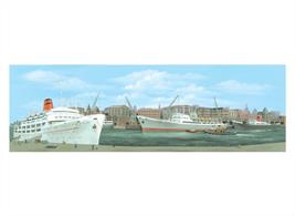 Port or dock scene with ships at berths.MediumÂ size, 559mm x 178mm (22in x 7in)