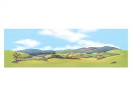 Mountainous landscape backscene with foothills rising to distant high peaks.Large size, 737mm x 228mm (29in x 9in)
