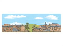 Extensions for industrial town centre scene, left and right panels on one sheet, blending town into countryside.Large size, 737mm x 228mm (29in x 9in)