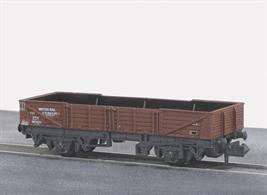 Model of the British Railways international ferry open tube wagon painted in bauxite livery.These long wheelbase open wagons were built for international services via the train ferry connections to mainland Europe.