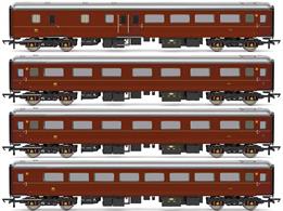 Pack of four additioonal coahes for the EWS Business Train train pack all finished in the matching EWS maroon livery. The EWS Business Train utilised Mk2 coaches in a special EWS maroon livery and would be found being hauled by all manner of EWS liveried traction.