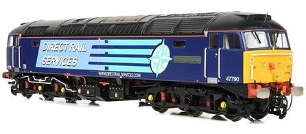 Highly detailed new model of the Brush/BR class 47 diesel locomotives, built from 1962 as British Rails' standard general purpose diesel locomotive type. 512 locomotives were constructed and almost 50 are still registered for service today. Bachmann designed a completely new class 47 model during 2020/21 incorporating an extraordinary level of locomotive-specific detailing, allowing almost any of the class to be modelled at any time period, complete with changes to external fittings, visible modifications and accident repairs.This model is finished as class 47/4 locomotive 47790 Galloway Princess in the original DRS compass logo livery with cab floor sealing modifications, sealed beam headlights and marker lights and DRS multiple-working socket.Model fitted with a DCC controlled sound system.