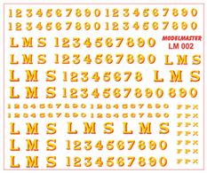 Modelmaster Decals MMLM001 00 Gauge LMS 1928-1947 Serif Locomotive Lettering and NumberingDecal sheet of LMS yellow lettering with red shading as used throughout the companys' existance on black liveried secondary passenger, mixed traffic and goods locomotives.The sheet includes numbers in several sizes, check photographs for details as the size of the numbers was choosen to fit the space available, but sometimes whichever transfers were in stock were used!