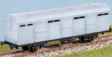 Built in two batches in 1939 and 1950, these vehicles (diagram 6) were used to carry parcels, mail and motor vehicles in passenger and parcels trains until 1980. These finely moulded plastic wagon kits come complete with pin point axle wheels and bearings.Glue and paints are required to assemble and complete the model (not included) 