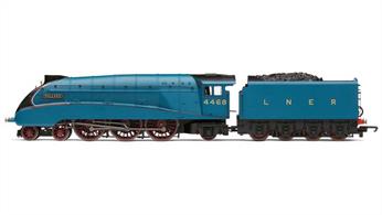 Hornby Railroad OO Gauge R3395TTS LNER 4468 Mallard A4 Class 4-6-2 LNER Garter Blue with TTS SoundThe stylish Gresley designed class A4 streamlined pacific type locomotive LNER 4468 Mallard is the holder of the official speed record for steam locomotives at 126mph and has long been one of the most popular models in the Hornby range. This Railroad range model, while featuring less fine detailing, comes from the same tooling as the collectors models and benefits from a boiler-mounted motor powering the driving wheels.Model features the 1930s garter blue livery complete with the streamlined valences over the wheels and completed with Hornbys; TTS sound system.