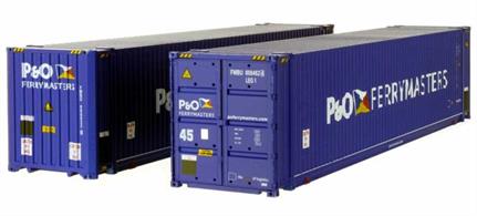 Pack of 2 45 foot length high cube ISO shipping containers finished as P&amp;O Ferry containers 008462-4 &amp; 008032-4.
