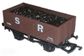 Model of a 7 plank open coal wagon finished in Southern Railway brown livery.The Southern Railway purchased a fleet of 7 plank coal wagons from outside builders to supply suitable wagons for traffic from the Kent collieries.