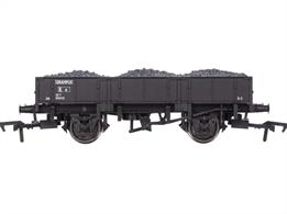 British Railways Grampus wagons are the standard design of 20-ton steel bodied open wagon built for the engineering departments. Generally referred to as ballast wagons the Grampus design was developed from designs by the pre-nationalisation companies, the BR design incorporating removable end panels which make the Grampus useful for carrying exceptionally long loads like crossing timbers and signal posts in addition to the traditional role as ballast carriers. The wagons have had very long lives, many still being found in the 1980s being utilised as general material carriers, loaded with absolutely anything the engineers needed and sometimes resembling mobile rubbish bins.The Dapol model nicely recreates this very common wagon type, this model painted weathered black livery can be used right through the wagons life, as many seem to have never been repainted!