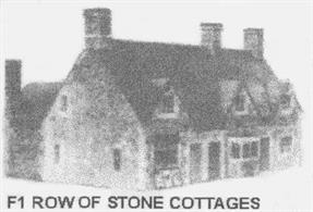 Card model kit to construct a row of stone cottages.