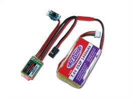 The Nitro servo linear &amp; switching regultors allow you to use lithium polymer batteries instead of NiMH batteries for longer driving duration.Output power is maintained at 6 volts and the current capacity is 3 Amps.Battery is not included.