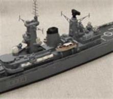 Fine resin kit of the Royal Navy's F114 HMS Ajax, a Leander class Ikara conversion.Other Leanders converted were:Aurora  F10, Euryalus F15, Galatea F18, Arethusa F38, Naiad F39, Dido F104, and Leander F109. These were all converted  (1973-76) to carry the Ikara anti-submarine system in place of a 4.5" gun. Additionally the ships carried 2 x 40mm guns, 2 sea Cat Missile Stsytems, 1 Mortar Mk 10, 1 Wap helicopter.