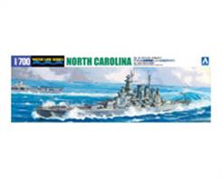 Waterline plastic model kit of US Battleship USS North Carolina, lead ship of the North Carolina class of 16 inch gun fast battleships.Now preserved as a war memorial and designated National Historic Landmark in Wilmington, North Carolina.
