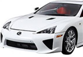 Tamiya 1/24 Lexus LFA Supercar Plastic Kit 24319Limited to only 500 units worldwide and coming at a bargain price of US$375,000 is Toyota's exotic sports car the Lexus LFA. Developed with the aim of creating a world-class supercar, the ultra-exclusive Lexus LFA is infused with the latest automotive technologies. It features a 4.8-liter V10 engine, a chassis equipped with a rear trans-axle, an interior which incorporates carbon fiber, and a sleek aerodynamic body. Glue and paints are required