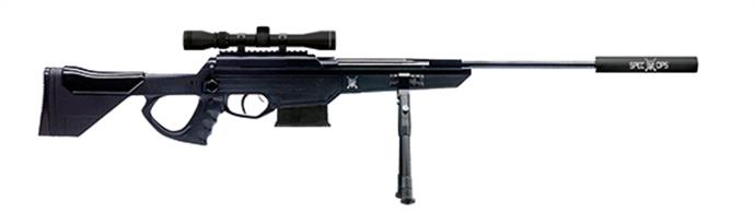 More exciting target shooting with a Black Ops Sniper .177 Air Rifle that offers superior power and accuracy with its break-barrel design, allowing power up to the Uk limit with premium alloy pellets.Length 457mm Total Length 1148mmPlease note : Air guns can be purchased from our shops at Bristol, Gloucester and Stonehouse. Air guns cannot be purchased online.