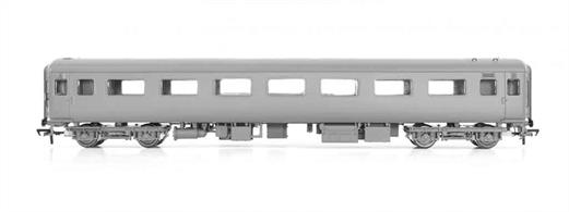 New and detailed models of the BR air conditioned express passenger stock built from the early 1970s. BR was one of the first European railways to offer air conditioned accommodation as standard on principal services.These models are of the Mk.2F coaches, the last of the Mk.2 series build (1973-1975) and almost identical to preceding Mk.2E coaches (1972-73 build), the design changes relating primarily to the air conditioning plant. These two builds formed the backbone of the InterCity locomotive-hauled coach fleet during the 1970s and 80s.This model of the first class coach with open plan seating is painted in the InterCity red stripe livery. Fitted with DCC controlled interior lightingEra 8 1982-1994.