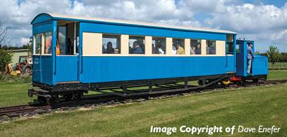 The Ashover Railway coaches survived to the end of services on that line and were purchased for further use on the tourist attraction Lincolnshire Coast Light Railway.Model finished in Lincolnshire Coast Light Railway blue and cream livery.