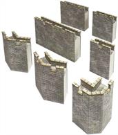 A set of castle curtain wall pieces which can also be used to model old town/city walls, either as a continuous structure as at York or sections can be used to replicate the remaining sections of a mostly-removed wall.