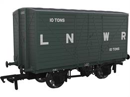 A highly detailed model of the LNWR D88 design covered box van finished as wagon number 12655 in LNWR dark grey livery lettered LNWR.Detail featuresIncurved headstocks, Iron roof, 1-rib buffers, Horizontally-planked doors with diagonal strapping, Bulbous axleboxes, Split-spoke wheels.
