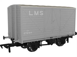 A highly detailed model of the LNWR D88 design covered box van finished in LMS grey livery as wagon number 276164 with pre-1936 lettering.Detail featuresSquare headstocks, Iron roof, 2-rib buffers, Vertically-planked doors, Bulbous axleboxes, Split-spoke wheels.
