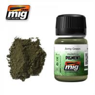 MIG Productions 3019 Weathering Pigment - Army GreenWeathering Pigment 35ml Jar. A pigment used to add richness and variations to green surfaces.High Quality pigment, superfine and made from natural products for exclusive use in modelling. This colour is especially designed to make effects to your models using the techniques that Mig Jimenez created more than a decade ago