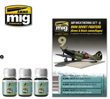Set for washes and defining panel lines of Russian fighters during World War II. Each jar includes a stainless steel agitator for quick and convenient color mixture, even and consistency. Includes 3 colors from Panel Line Wash line, allowing us to easily outline these aircraft:A.MIG-1612 PLW Green Brown, for green camouflage.A.MIG-1615 PLW Stone Grey for Black, for black camouflage.A.MIG-1619 PLW Blue Dirt, for grey  blue plane's  undersides.