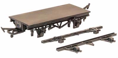 This chassis kit is based on the late LMS 10 ft wheelbase chassis design and includes two sets of solebars allowing the kit to be built with either LMS J hanger suspension, or the usual simpler wagon suspension system. This choice provides a useful kit for altering kits to represent wagons built on alternative chassis.The J hanger suspension was often used on wagons for perishable traffics which were expected to travel at higher passenger train speeds, so the kit includes vacuum brake fittings and 8-shoe clasp type brakes.Scale frame length 17ft 6in used for LMS and British Railways general merchandise open wagons and covered box vans. Wheels and bearings required to complete.