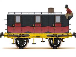 In the style of an old horse-drawn carriage, our Royal Mail coach model emulates mail travel from the 1800s. It sports an L&amp;MR red and black livery. A crew figure (coachman) can be seated at the back of your layout to perfectly replicate the scene. The accessory bag contains two chain couplings and a coachman figure.