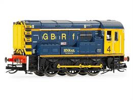Nicely detailed model of one of the true survivors of the BR class 08s, the former D3986 and 08818 modelled in it's current GB Railfreight livery as GBRf 4 Molly.Now owned by the Harry Needle Railroad Company and leased to GB Railfreight this locomotive was built at Derby in 1960 and has been modelled by Hornby in it's original British Railways green livery as TT3028. Withdrawn from service in April 1997 having reached the privatisation era the then 08818 was purchased by the Harry Needle Railroad Company and is currently the shunter for the works yard at Worksop.