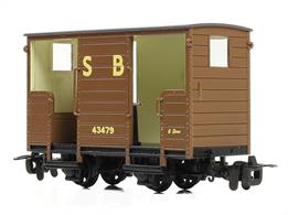 Model of a brake van, built to provide a riding van with an internal hand brake for the train brakeman while the train was moving around the depot. Finished in Statfold Barn Railway brown livery.