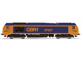The model is painted in an iconic GBRf blue and orange livery.Purchased from DB Cargo by Colas Rail in 2017 67027 was transferred to the GB Railfreight fleet in 2022 and repainted into GBRf blue and orange.This model is DCC ready with 21 pin decoder connection.