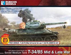 With this model kit, you can assemble the T-34/85 into either a Model 1943 or 1944 version of the tank.  It comes with 2 turret top and 2 mantlet choices with oil drums &amp; accessories options; and can be built as an OT-34/85 flamethrower tank as an option.Number of Parts: 50 pieces / 3 sprues