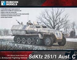 This highly detailed plastic kit depicts an SdKfz 251 Ausf C version.  It comes with two machine gun choices; open or close rear access door, and a half open or fully closed canvas top (tarp) option. Base kit for a number of optional expansion packs.Number of Parts: 2 sprues