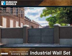 Industrial style brick and concrete walling with solid iron gates. Set containing sufficient pieces to assemble 56cm/22in of walling.