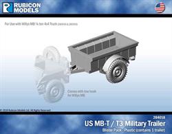 One plastic US MB-T / T3 military trailer, for use with Willys MB Jeeps, kits 280049 &amp; 280050.No of Parts: 8 pieces / 1 plastic sprue