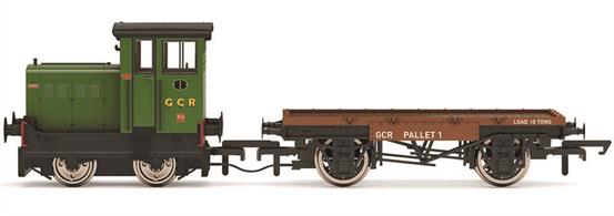 Model of Ruston 48DS diesel shunter QWAG, the first working locomotive on the Great Central heritage railway.The Hornby 48DS features a very fine mechanism providing excellent performance at slow shunting speeds. The attached flat wagon is provided with pickups, increasing the effective wheelbase for traversing insulated points, alternatively the wagons can be detached and a rear coupler fitted to the locomotive.