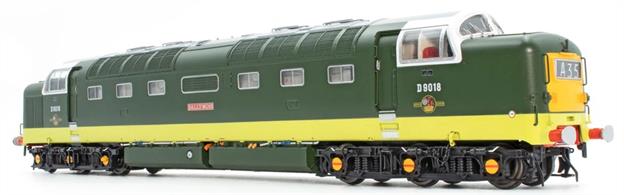 Highly detailed new model of the famous BR Deltic locomotives being produced by Accurascale with tooling designed to allow for a huge variety of detail variations, diecast chassis with all wheel drive.DCC Sound Fitted model.Representing the classic mid 1960s era of English Electric’s finest is D9018 in two-tone green with small yellow panel. The Finsbury Park thoroughbred is still in mostly original condition, albeit with some exhaust and radiator grille modifications and the addition of top lamp irons on the nose ends.