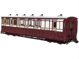 Highly detailed 7mm scale 16.5mm gauge model of Lynton and Barnstaple Railway coach No.16, one of two third class brake coaches and used all-year-round.Model finished in Lynton &amp; Barnstaple Railway maroon &amp; cream livery.