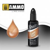 Light Rust Shader acrylic based paint specially formulated to apply shadows with the airbrush. 10mL jarThe AMMO SHADERS are a new type of product designed to create a variety of effects on all types of models in a simple and fast way. The transparent and ultra-fine paint allows all skill level of modelers to apply stunningly realistic effects that seemed impossible before.