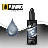 Night blue acrylic based paint specially formulated to apply shadows with the airbrush. 10mL jarThe AMMO SHADERS are a new type of product designed to create a variety of effects on all types of models in a simple and fast way. The transparent and ultra-fine paint allows all skill level of modelers to apply stunningly realistic effects that seemed impossible before.