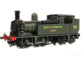 The LSWR Adams O2 makes a welcome return to the EFE Rail range with this model of No. W26 ‘Whitwell’ sporting the larger coal bunker, as fitted to Isle of Wight locomotives part-way through their working lives. The model sports an impressive level of detail and is supplied with an accessory pack which includes bufferbeam pipework, route indicator discs and a set of etched metal loco tools. Smooth running is assured thanks to the powerful coreless motor, whilst the 6 pin DCC decoder socket is easily accessible inside the smokebox, thanks to the magnetic door providing simple access for those wishing to fit a DCC decoder. At the rear of the loco, wiring has been provided into the coal bunker for a speaker to be fitted below the removable coal load, for those wishing to add a speaker and sound decoder.