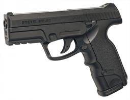 A semi automatic airgun version of the latest Steyr Mannlicher pistol – the M9-A1. All black with authentic markings. One of the hardest shooting airguns. The ergonomic grip has been designed in a 111 degree angle to improve ergonomics. Rear fibre optic sight and waiver accessory rail makes this pistol very comfortable and with the opportunity to mount laser and flashlight. The 19 BB’s are stored in the drop-out magazine and the 12g CO2 cartridge is placed in the easy load grip and is easily changed.Please note : Air guns can be purchased from our shops at Bristol, Gloucester and Stonehouse. Air guns cannot be purchased online.