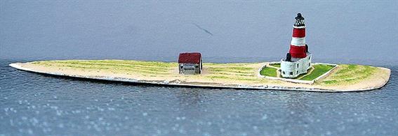 Orford Ness Diorama is a 1/1250 scale model of the section of the Ness that includes the Orfordness Lighthouse and the nearby Coastguard Lookout Station with the appearance applicable to the period from 1920-1950 by Coastlines Models CL-L34. The model is 21cm long and does not include the blue sea base.